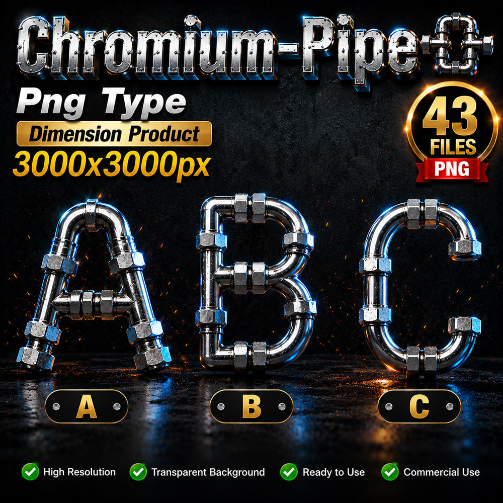 Chromium Pipes Alphabet PNG Collection