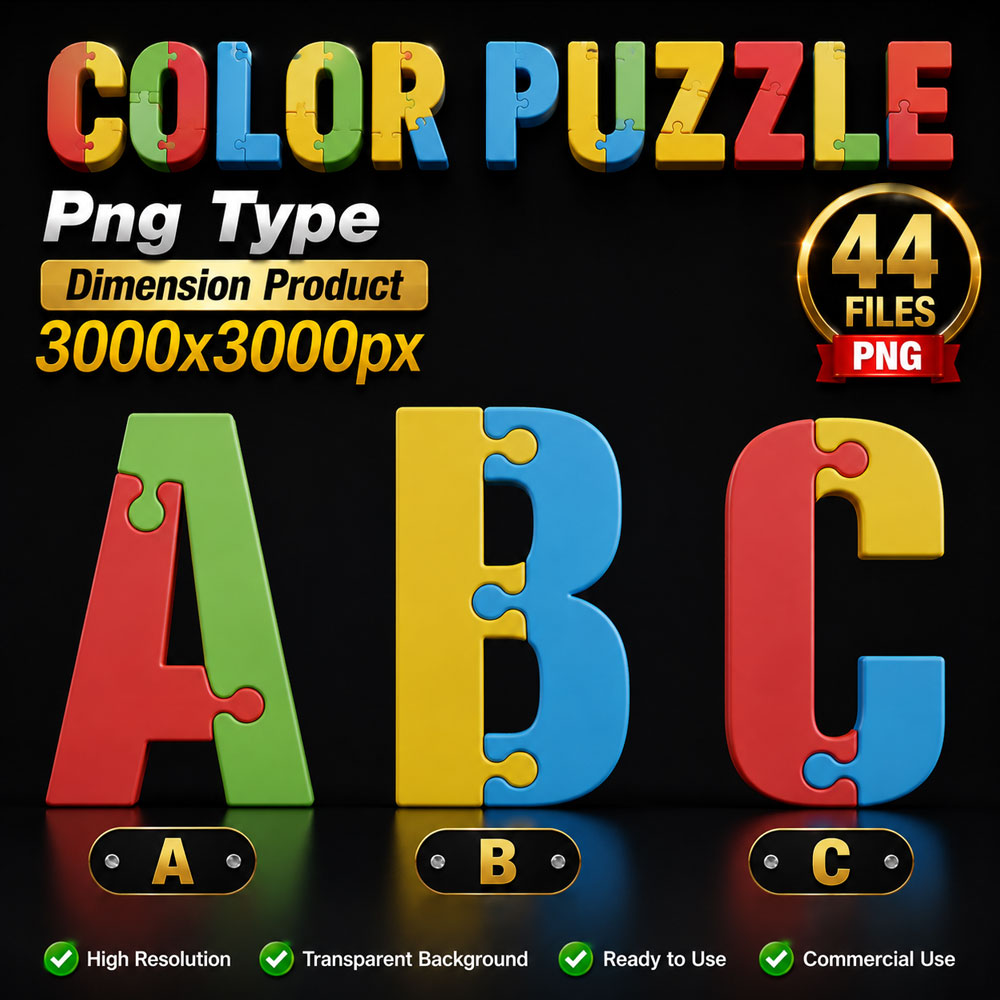 Color Puzzle Alphabet PNG Collection