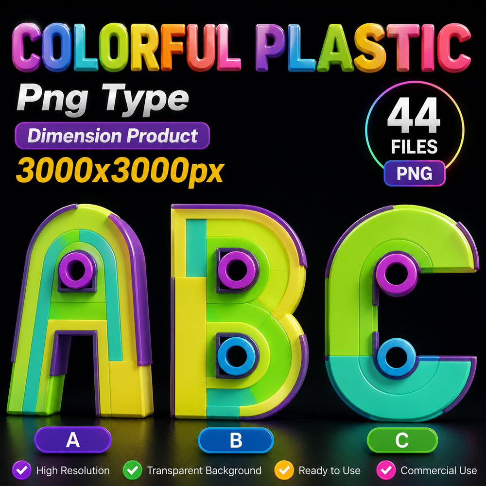 Colorful Plastic Alphabet PNG Collection